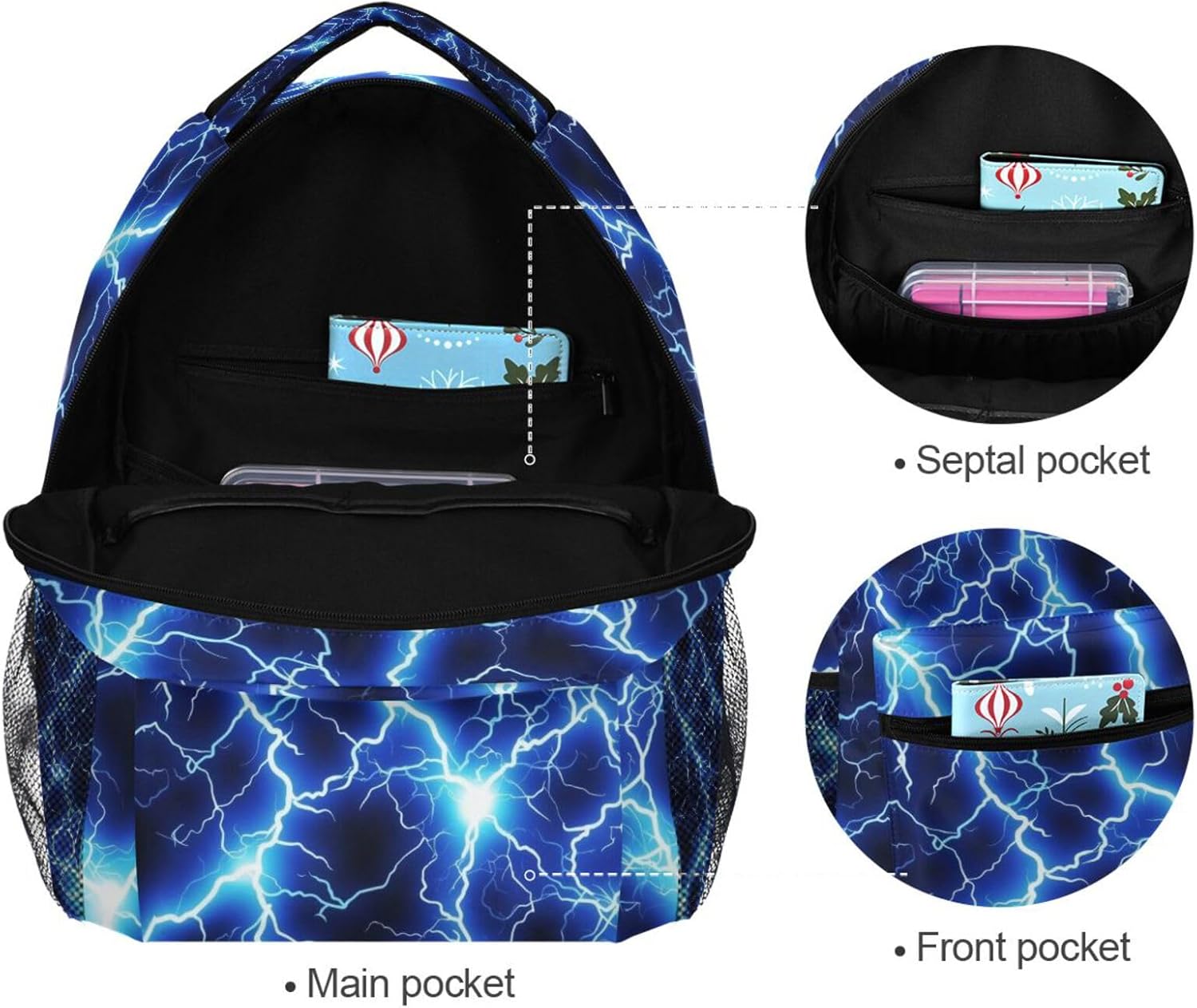 White Blue Lightning Backpack for Girls Boys Elementary Kids School Bag Bookbag Rucksack Travel Daypack - Image 5