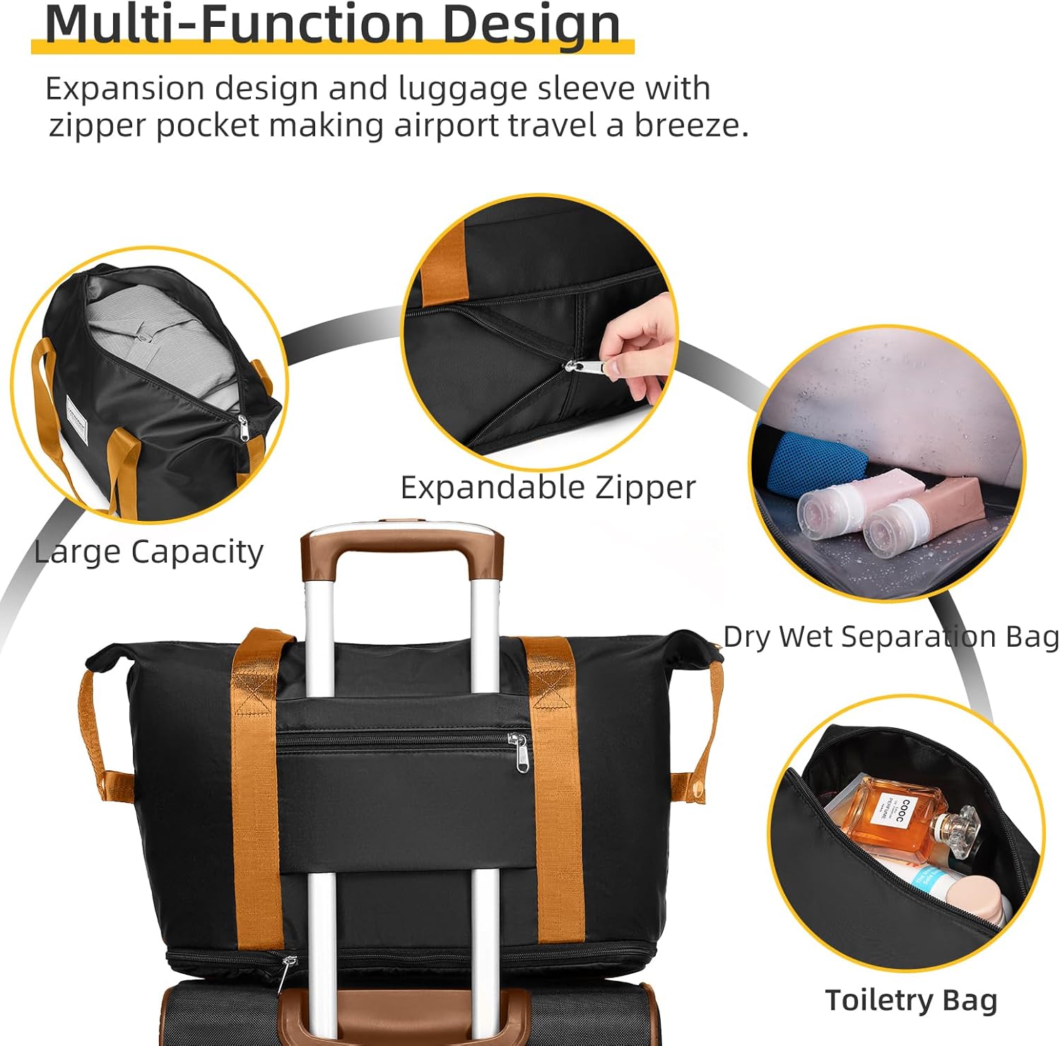 LARVENDER Softside Luggage Sets 3 Piece, Expandable Carry on Luggage 22x14x9 Airline Approved with TSA Lock Spinner Wheels, Lightweight Rolling Suitcase for Men and Women, Black