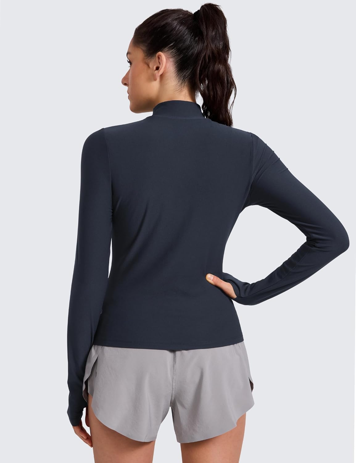 CRZ YOGA Cloudweight Mock Neck Shirts for Women - Workout Athletic Long Sleeve Tops Lightweight Soft Hip T-Shirt - Image 2