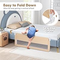 Vista 2 de BABY JOY Rieles de cama para niños pequeños, 59 pulgadas, extra largo, protector de cama abatible con correa de seguridad, barandilla plegable