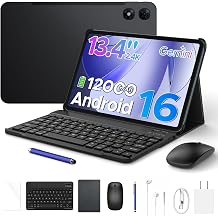 P13 Pro 13.4 Inch Large Tablet, Android 16 Tablets, Gemini AI, 120Hz, 48GB RAM+256GB ROM, 12000mAh/18W, T7280 Octa-Core, 4G Dual SIM, OTG, 16MP, Face ID, 5G WiFi, Tablet with Keyboard Stylus, Black