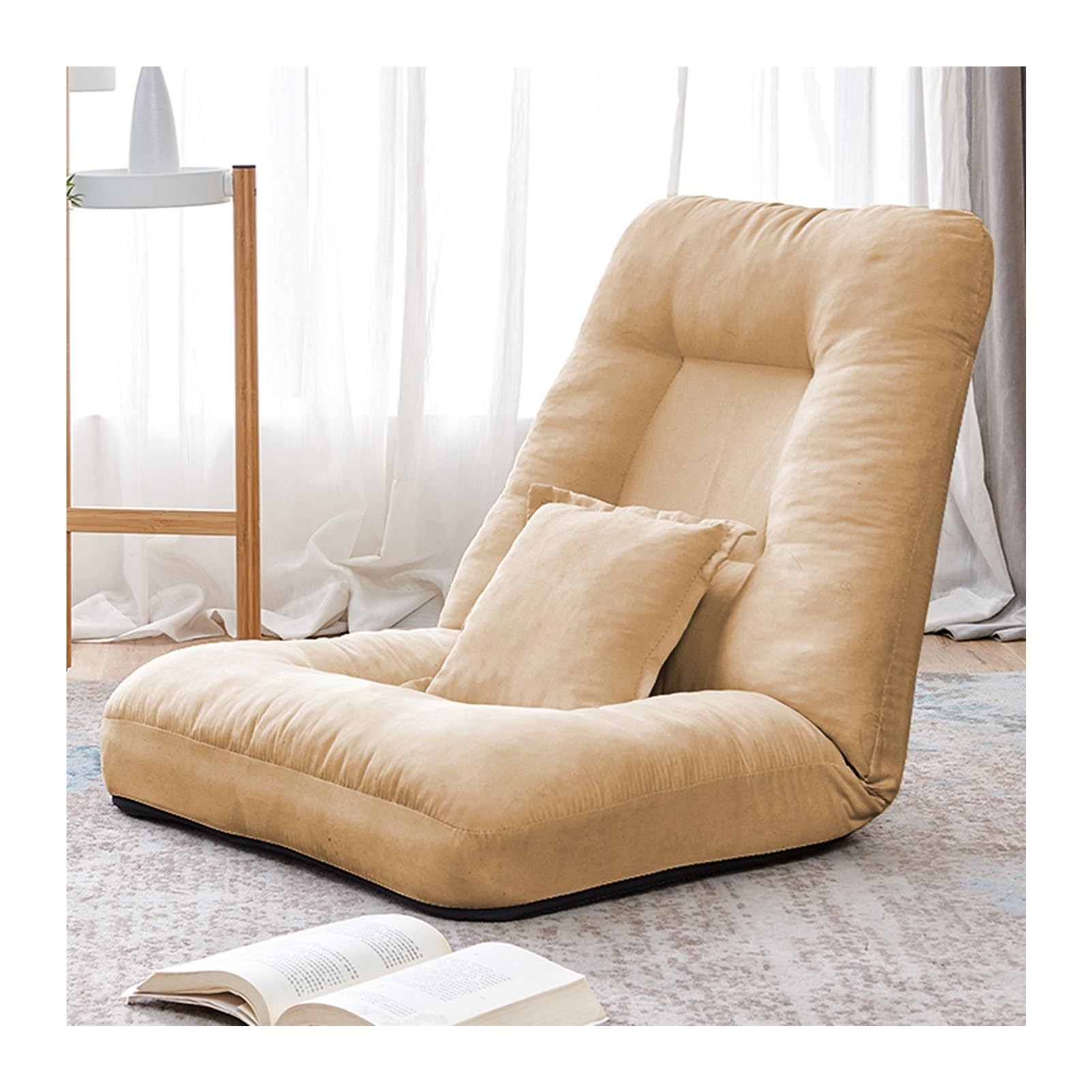 Sofá Chaise Lounge, Ajuste 5 Ángulos Silla Reclinable, Plegable Sillón Reclinable Recreación Portátil con Almohada para Dormitorio Oficina, Extraíble Lavable (Color : marrón, Tamaño : 21.65x