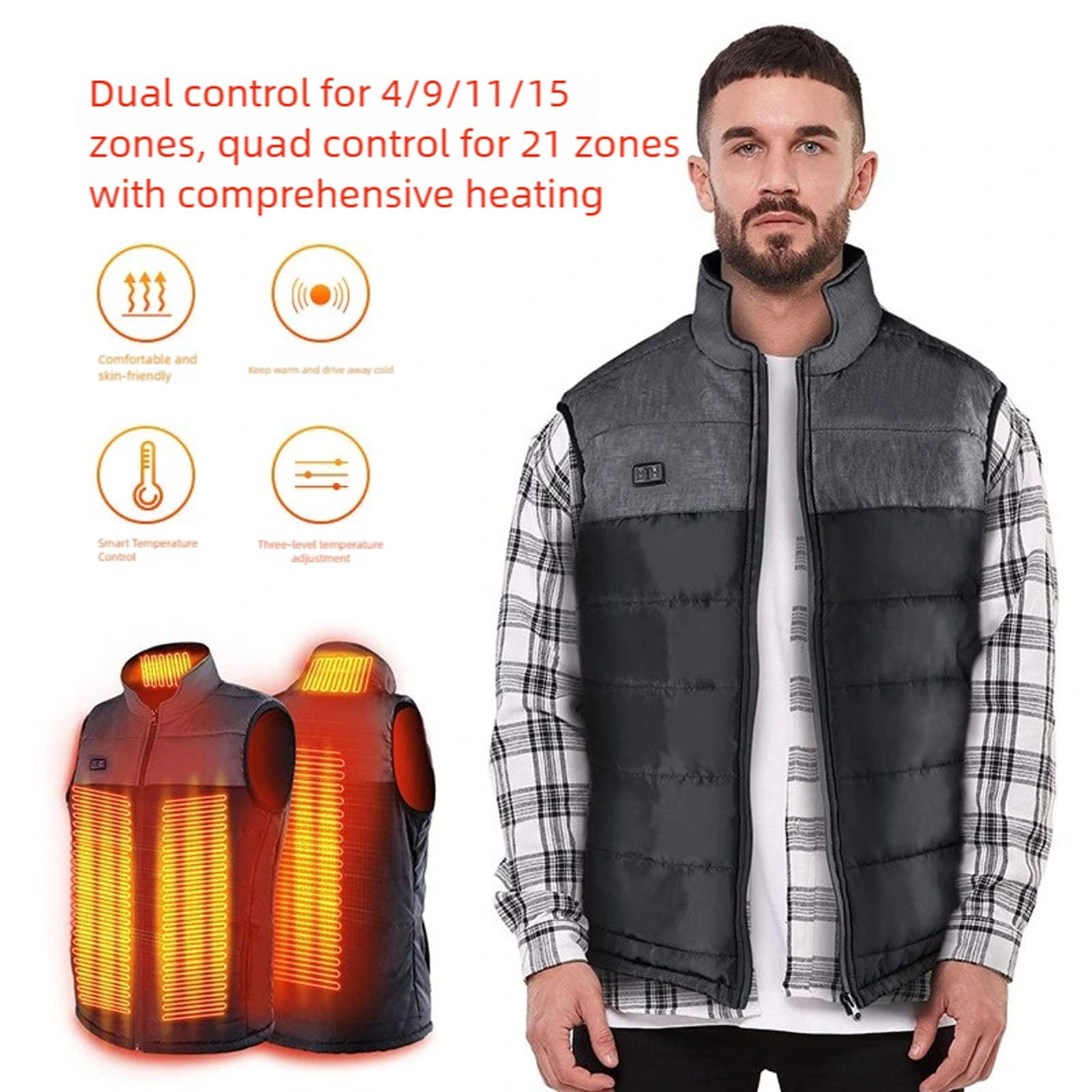 Gilet riscaldante ricaricabile per esterni rapida distribuzione del calore unisex design regolabile gilet riscaldato termico regolabile