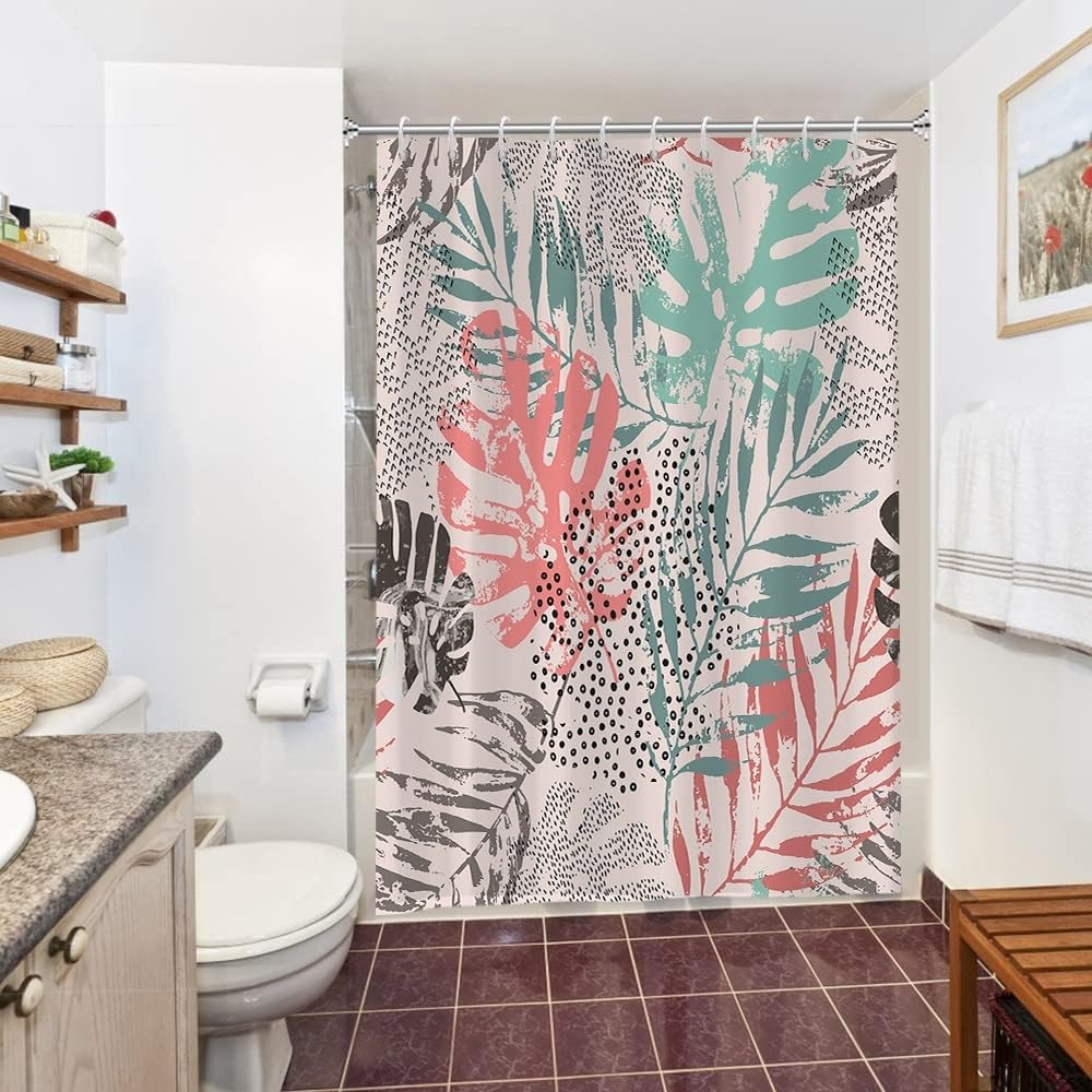 Cortina de Ducha de Hoja Eucalipto, Cortinas de Ducha Verde Oro Abstracto Planta Cortinas de Baño Antimoho Impermeable Lavable Tejido de Poliéster Cortina Ducha con 12 Ganchos 120x200cm — view 48