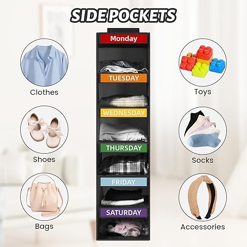 Miniatura 6 de Organizador semanal de ropa con 6 estantes para niños, organizador colgante para niños y adultos, estantes plegables para armario, de lunes a