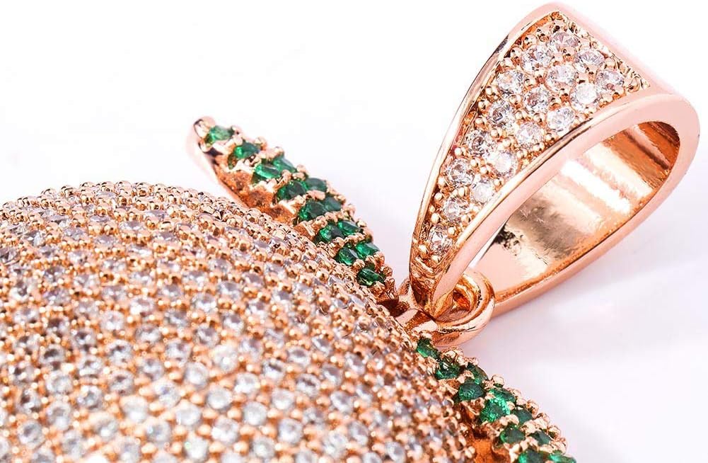 Iced Out Colored Peach Pendant 18K Gold Plated Bling CZ Simulated Diamond Hip Hop Necklace for Men Women