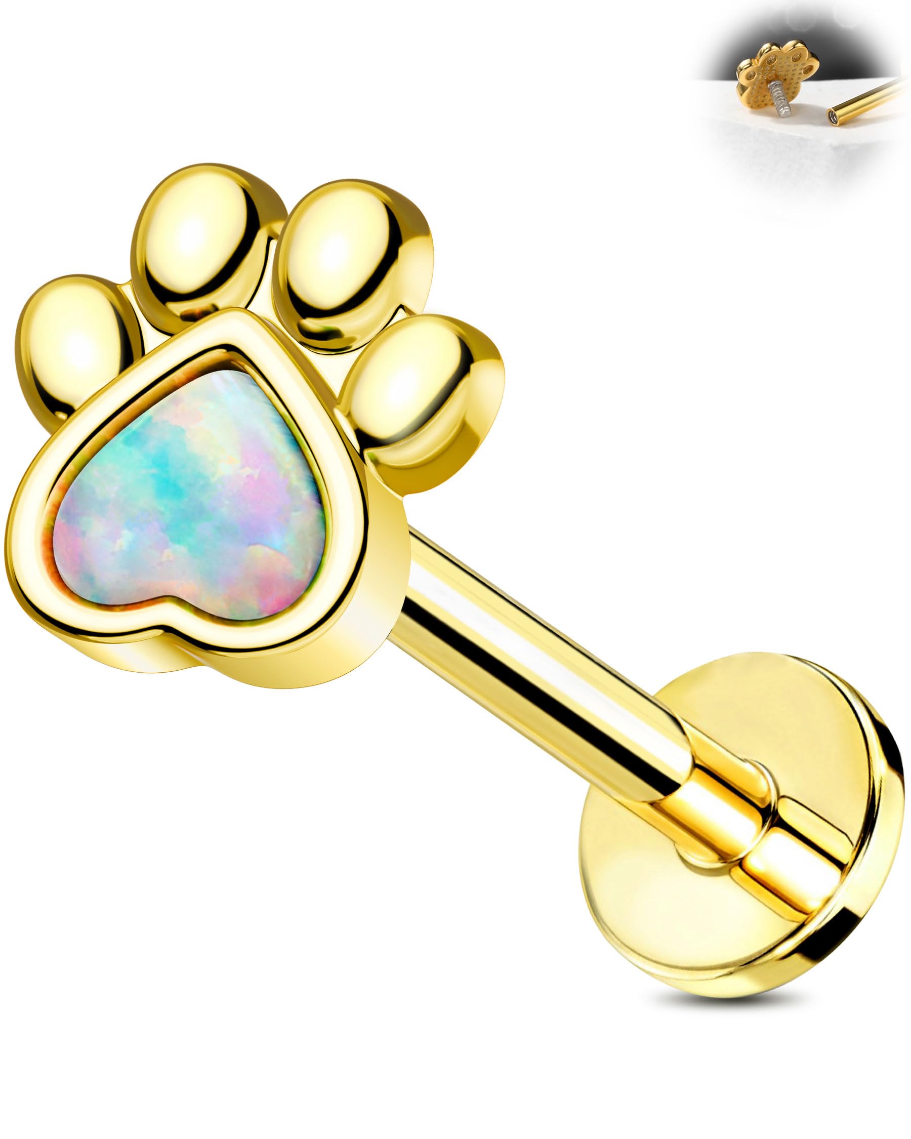 Jewseen 925 Sterling Silver Cartilage Earring Internally Threaded Opal Dog Paw Conch Helix Piercing Jewelry Tragus Lip Labret Nose Stud Cartilage