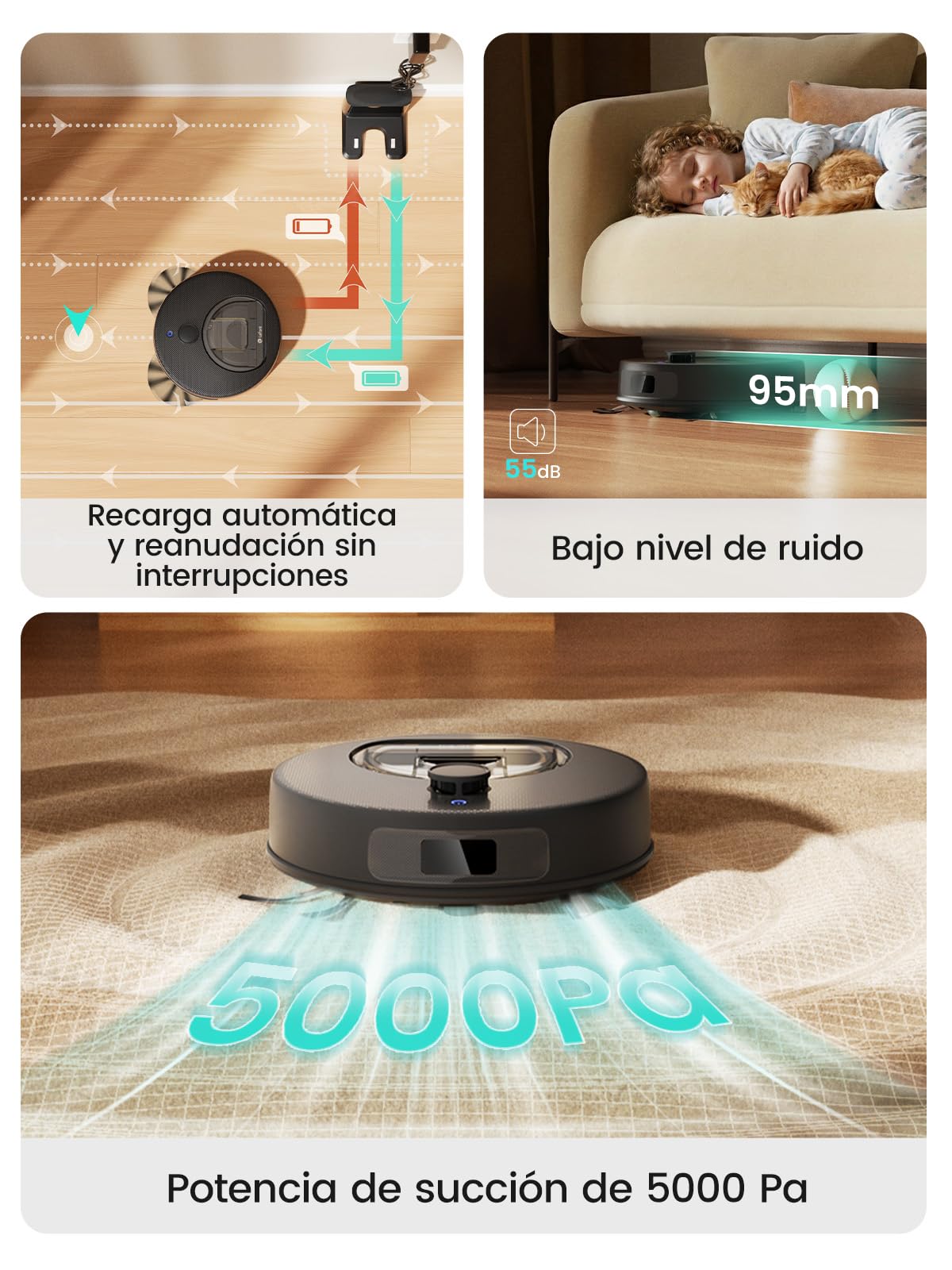 Lefant M330 Plus Robot Aspirador y Fregasuelos 3 en 1 con Navegación dToF, 5000 Pa de Potencia, 150 min de Autonomía, Anti-enredos para Mascotas, WiFi/App/Alexa, Negro