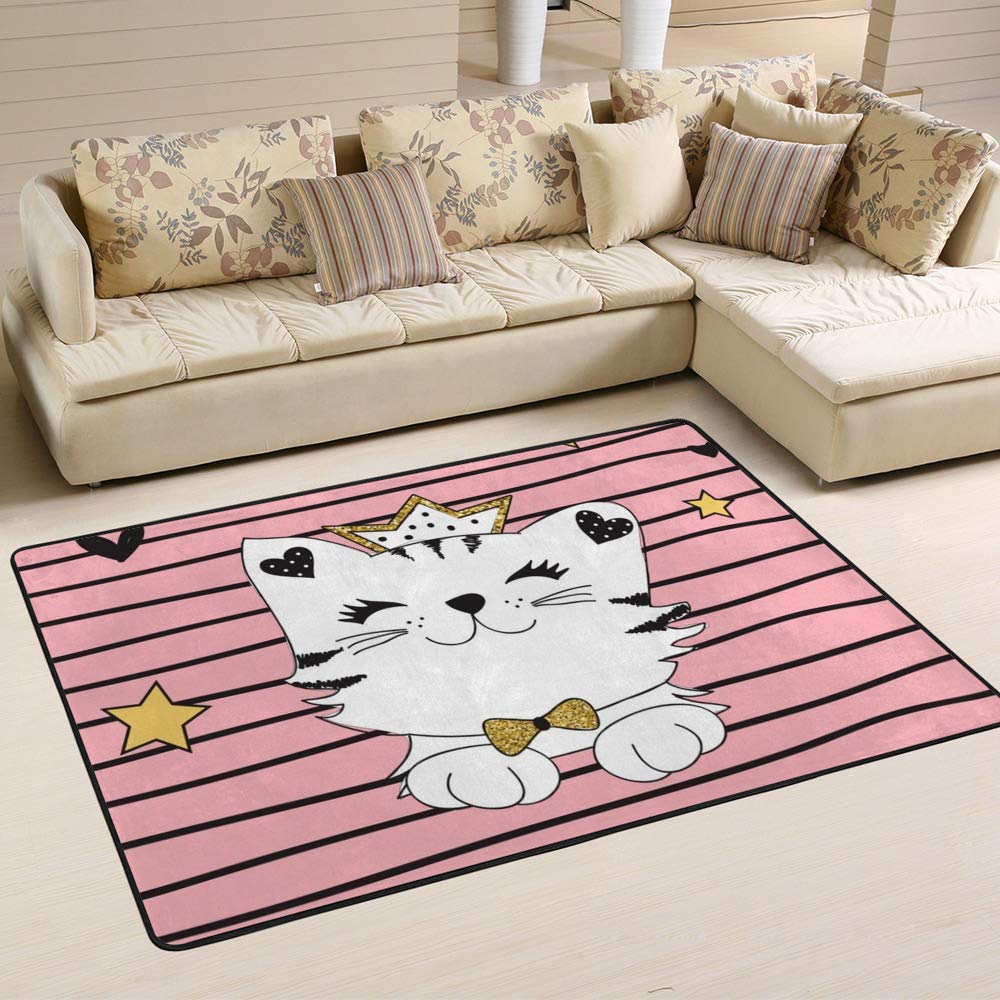 Tapis de grande taille en microfibre corail motif chat princesse 180x120cm