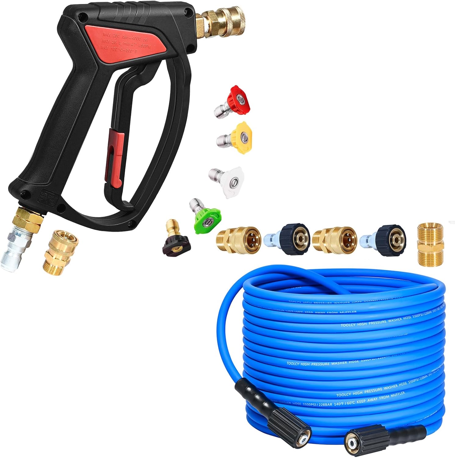 TOOLCY Pressure Washer Gun and Hose Kit, 4500 PSI Power Washer Gun with M22 to 3/8