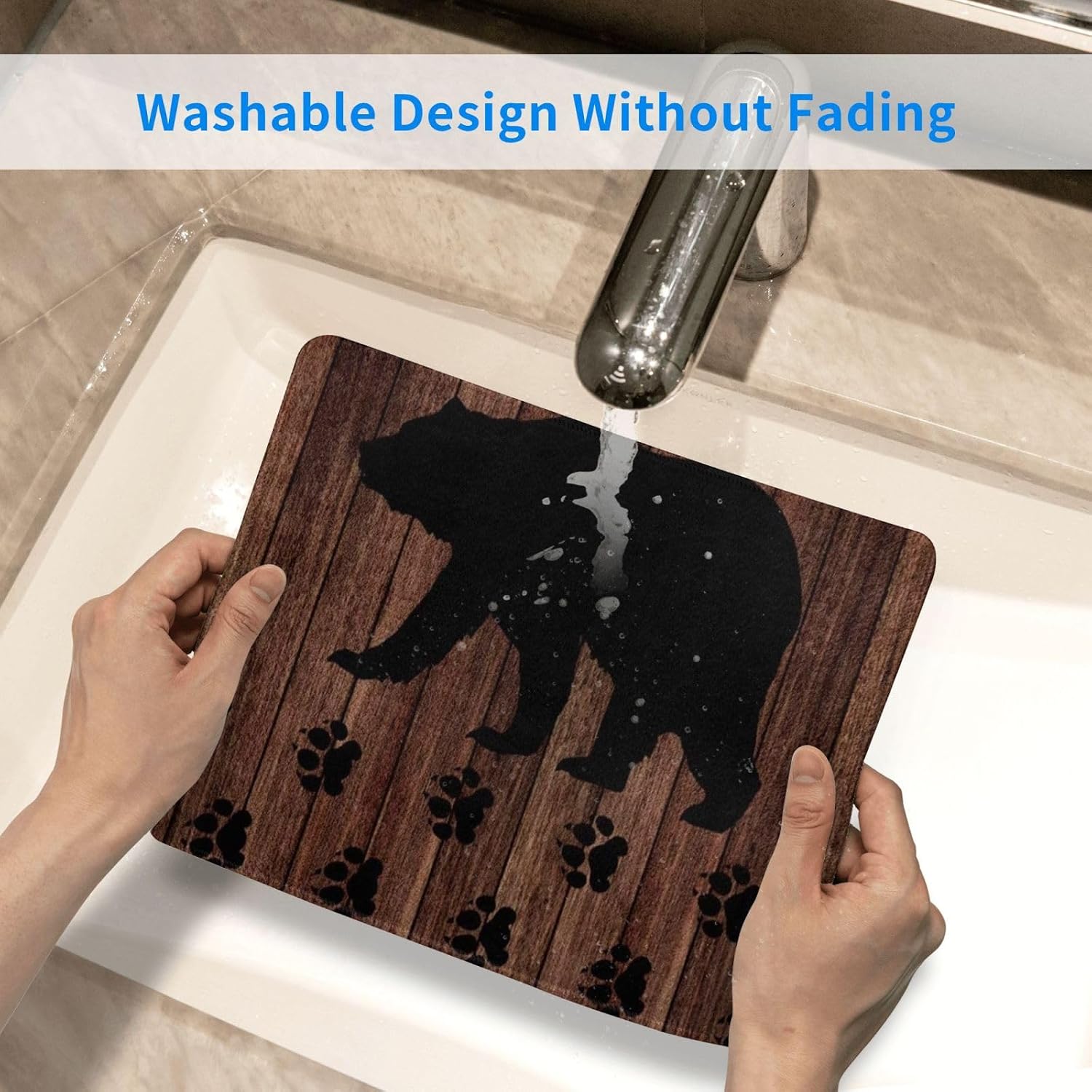 Black Bear Rown Farmhouse Wooden Board Non-Slip Rubber Base Office Gaming Mouse Pad for Computer Laptop Desk Accessories 7.9 X 9.5 Inch image 5