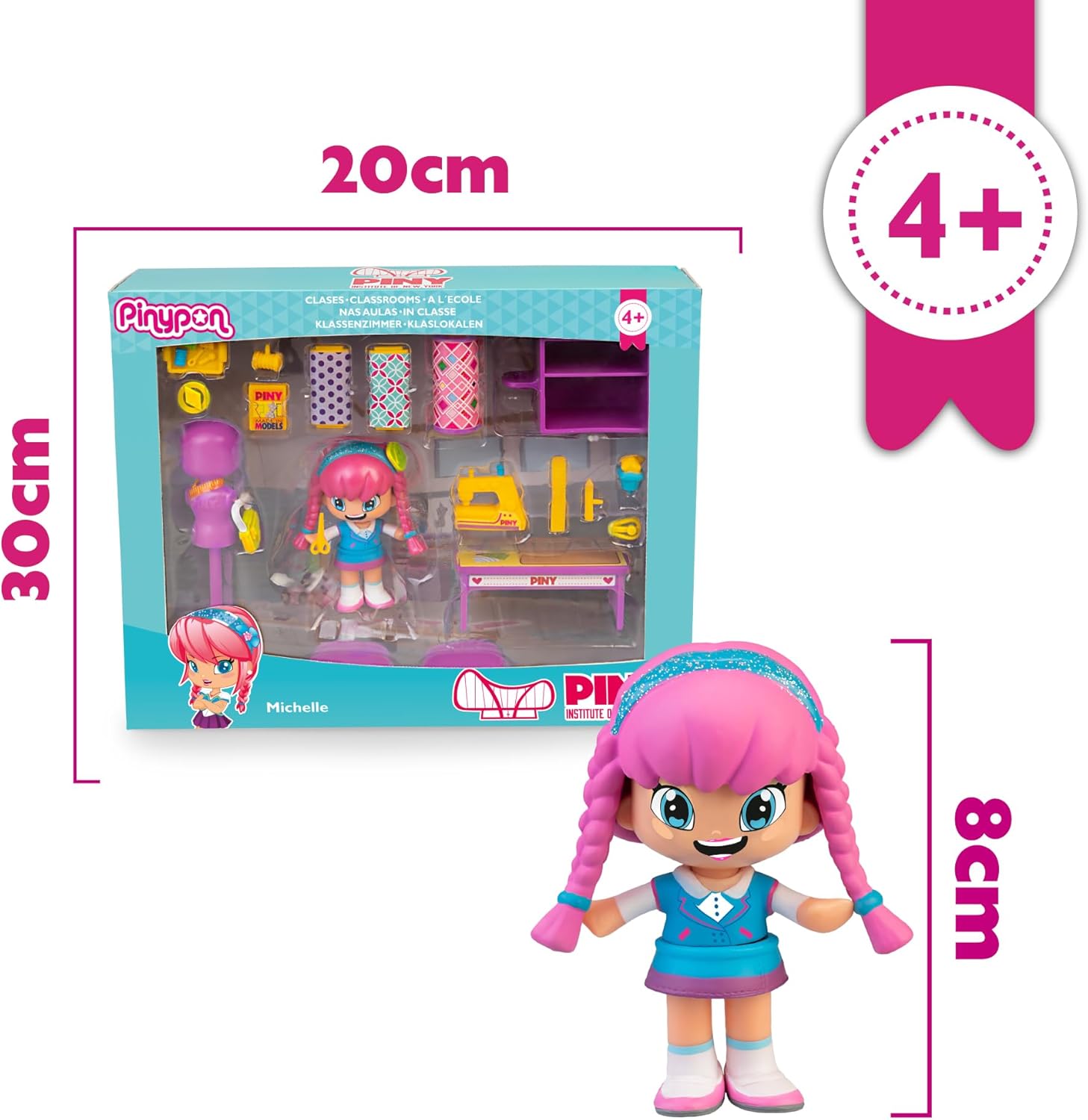 Pinypon - by PINY, Fashion Class, Playset Scenario Design Fashion and Accessories like the PINY Institute of New York Series, 1 Michelle Figure, for boys and girls From 4 years, Famous (PNP04100)