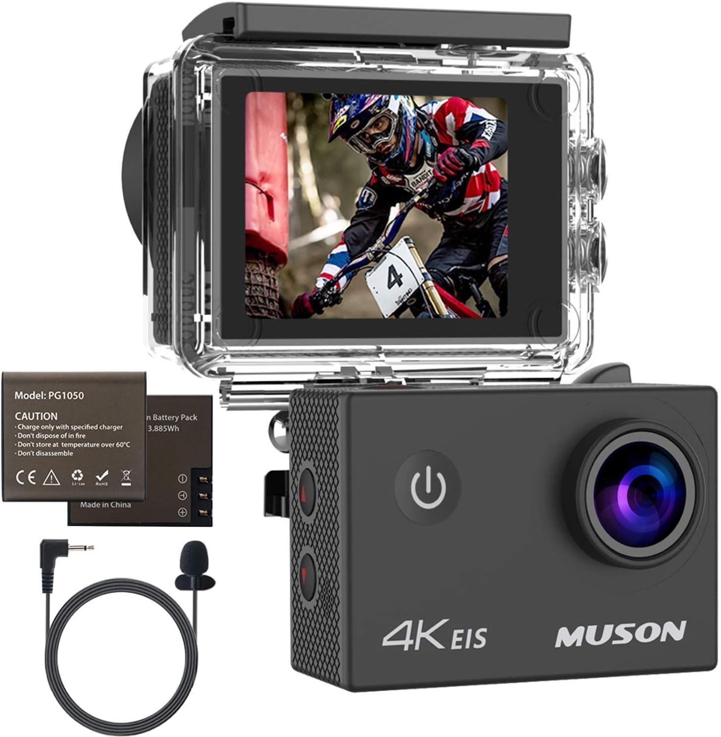 Amazon Muson ムソン アクションカメラ 4k スポーツカメラ 手振れ補正 30m防水 Wifi搭載 170度広角レンズ1050mah容量 ウェアラブルカメラ ウェアラブルカメラ アクションカム 通販