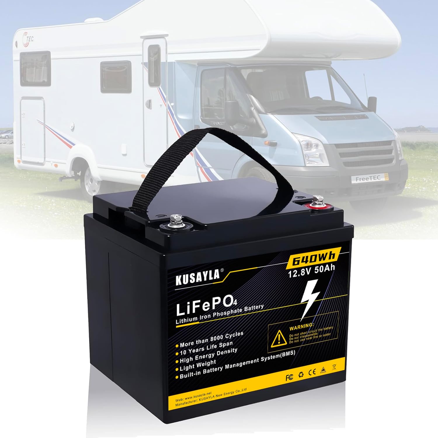 LiFePO4 Lithium Battery, 12.8V 50Ah Rechargeable Batteries 8,000+ Deep Cycle Life with BMS for Solar System Home Energy Storage,RV, Home Alarm