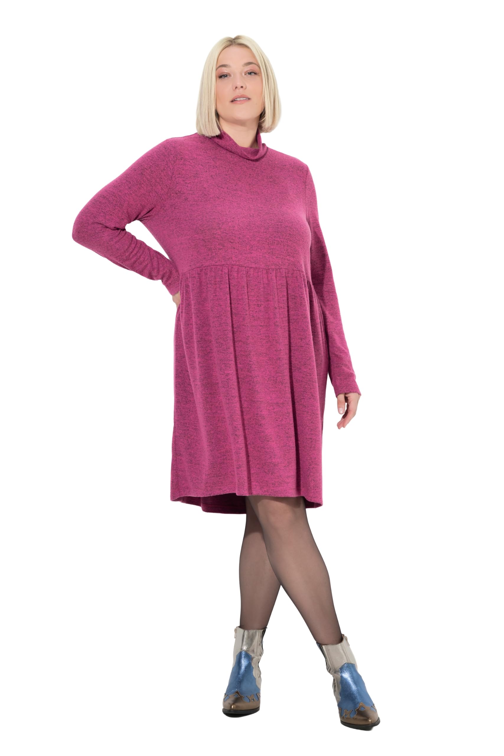 Ulla Popken Damen große Größen Übergrößen Plus Size Strickkleid, A-Linie, Stehkragen, Langarm 844233