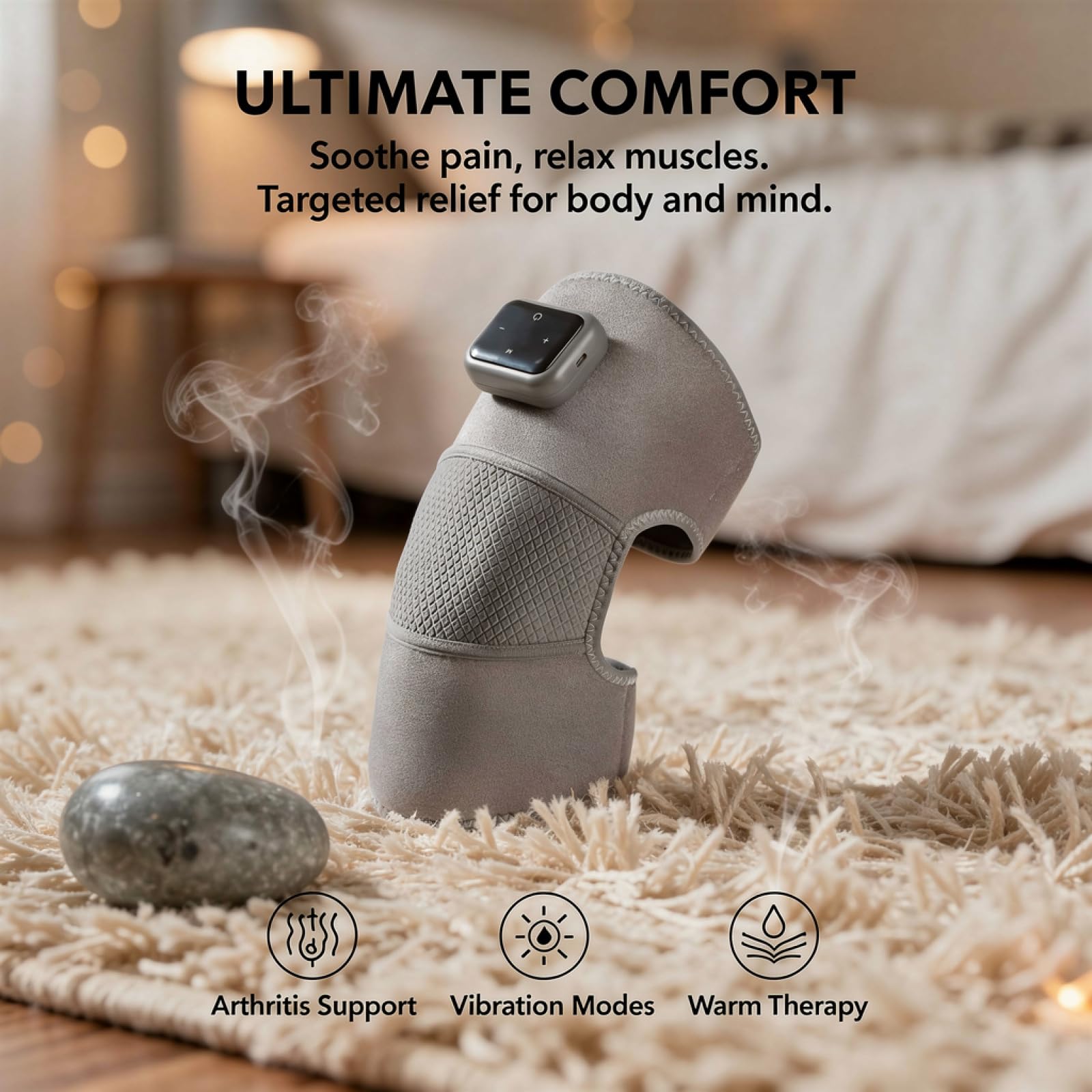 Beheizter Knie-Massager, Touchscreen-Steuerung und 4 Heizstufen, kabellose Heiz-Kniebandage für Arthritis, rheumatische Beschwerden, Vibration, Wärmeanwendung, für alte kalte Beine, 19,7 x 11,8 Zoll