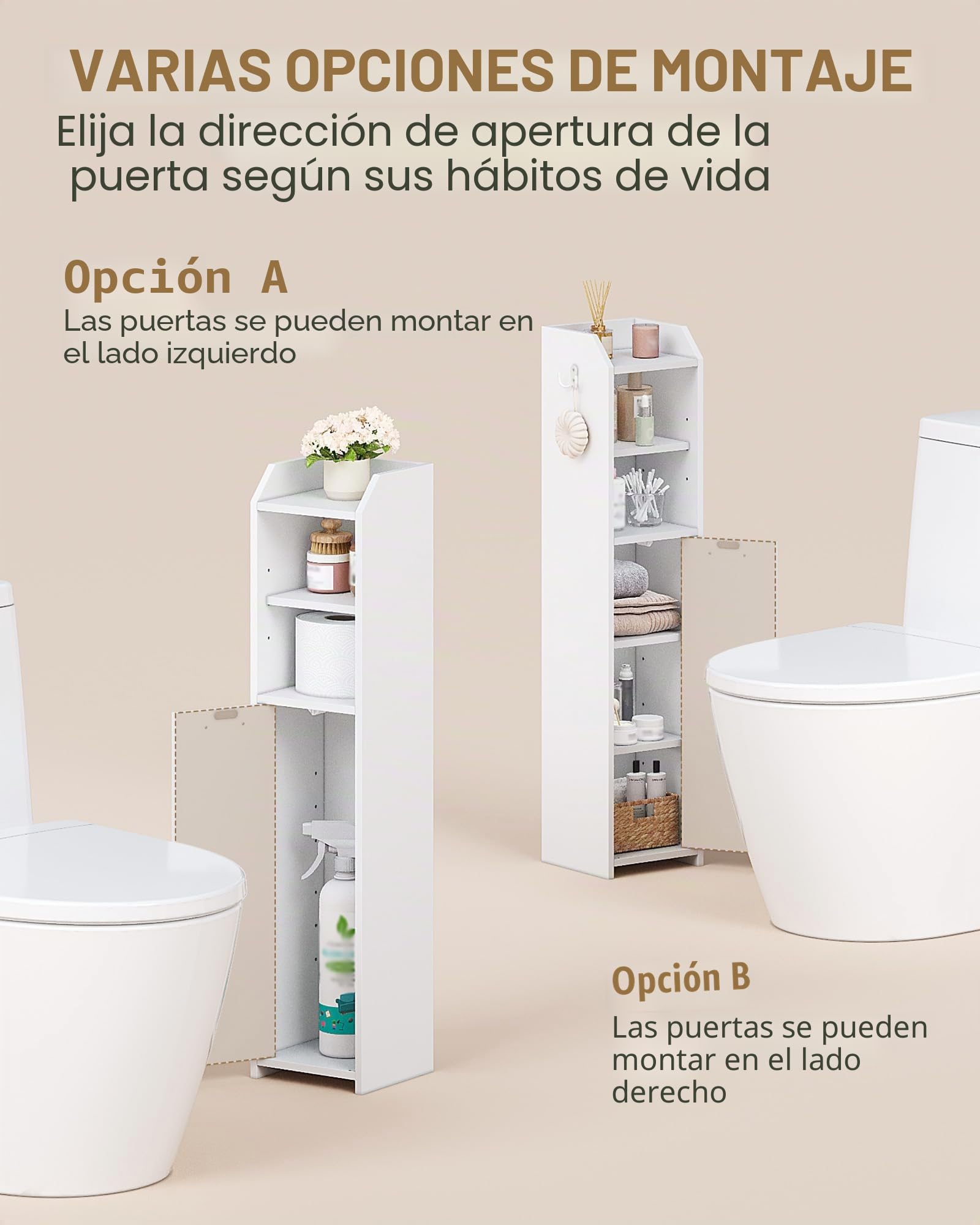 Hzuaneri Mueble de Baño, Armarios Baño Estrecho con Gancho, Estantes Ajustables, Espacio de Almacenamiento Abierto, para Espacios Reducidos, Salones y Rincones, 20 x 20 x 90 cm, Blanco BC22903X