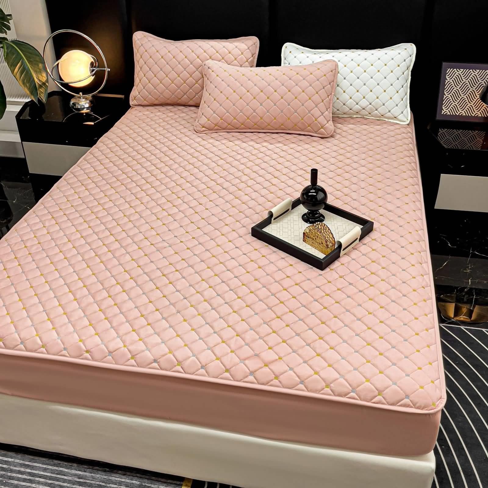 Epinki Drap-Housse 180 x 220 cm, Bonnet de 30 cm, Rose, Polyester, Drap de Lit Carreaux Couleur Unie Drap Doux