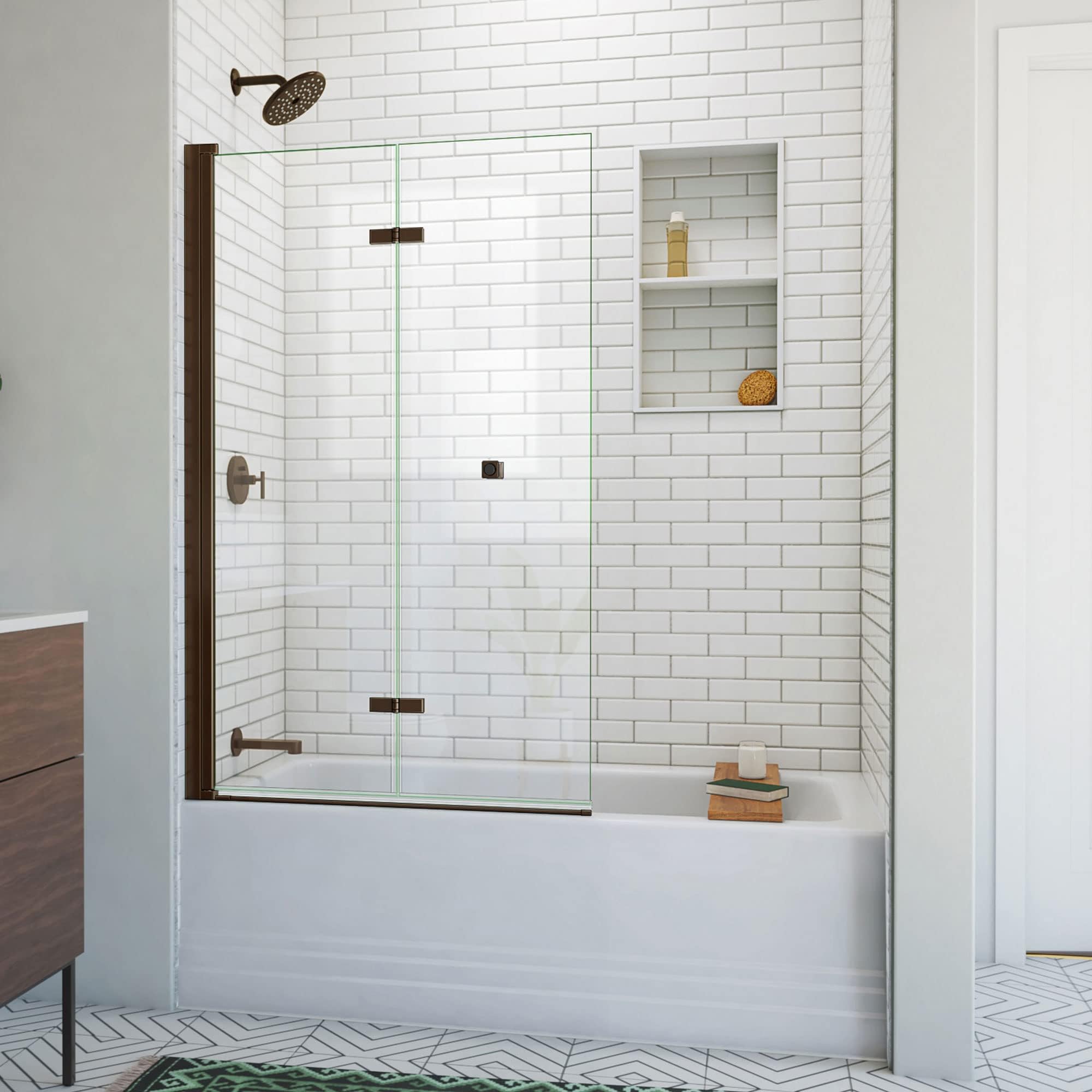 DreamLine Aqua-Q Fold 36 in. W x 58 in. H Frameless Bi-Fold Tub Door in Oil Rubbed Bronze