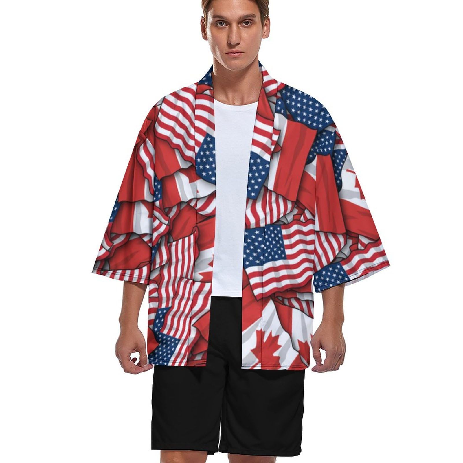 Amazon.co.jp: 夏服 カナダ アメリカの旗 着物カーディガン