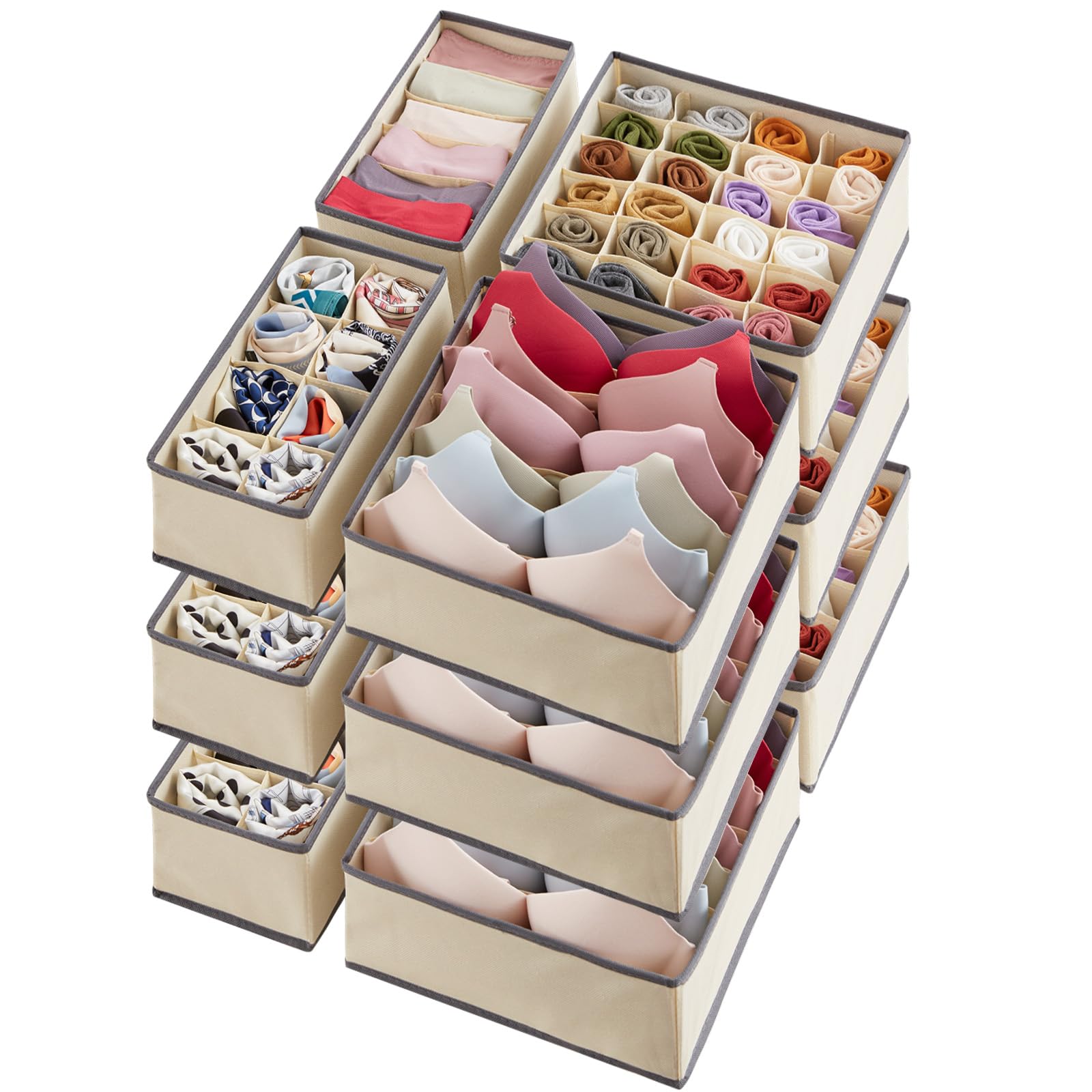 Lifewit Set di 12 Divisori per Cassetti Intima, Organizer Armadio, Separatori Pieghevoli in Tessuto per Cassetti e Scatole per Conservare Lingerie, Reggiseni, Mutande, Kaki