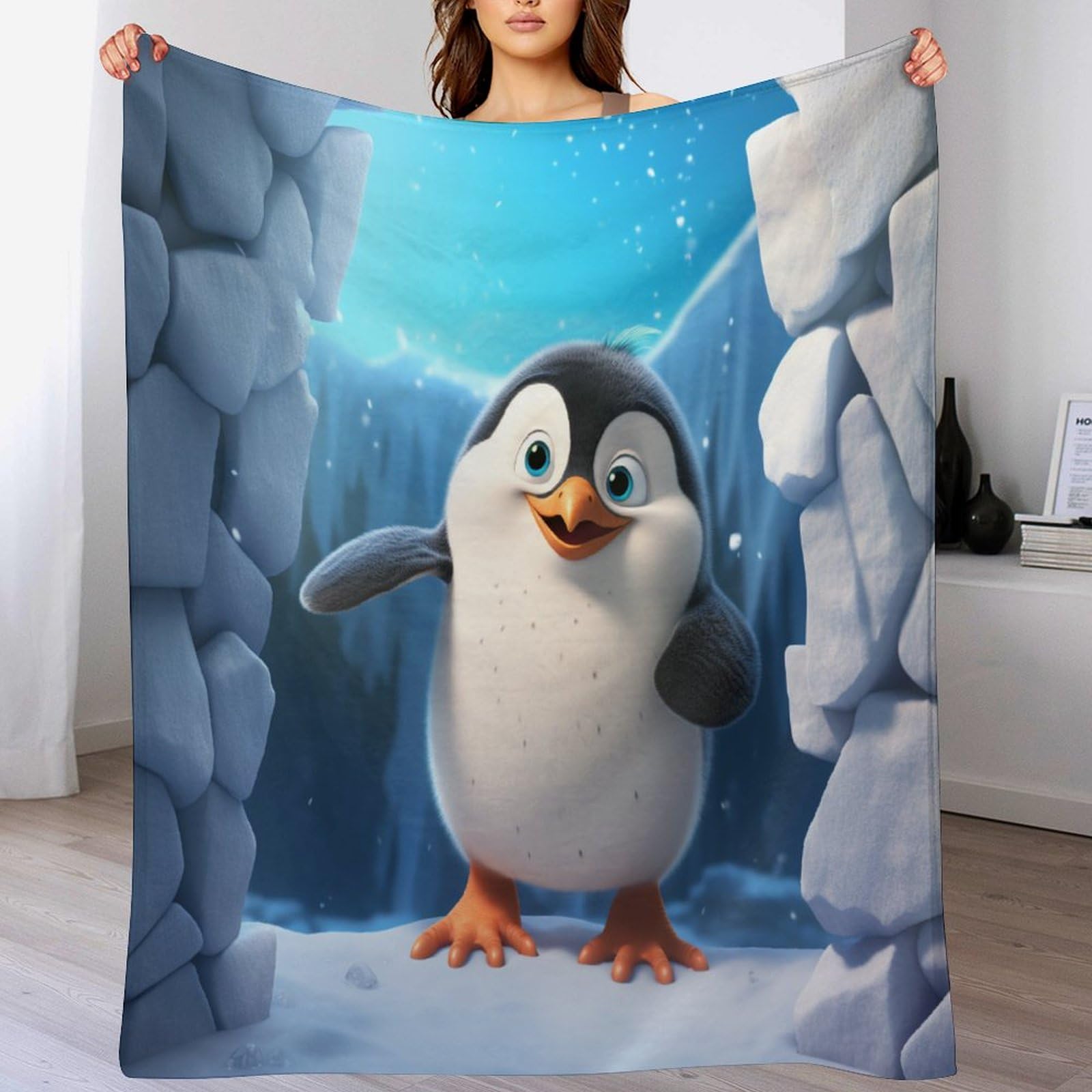 Couverture pingouin plaid lit flannel douce chaude jeté de canapé 140x180