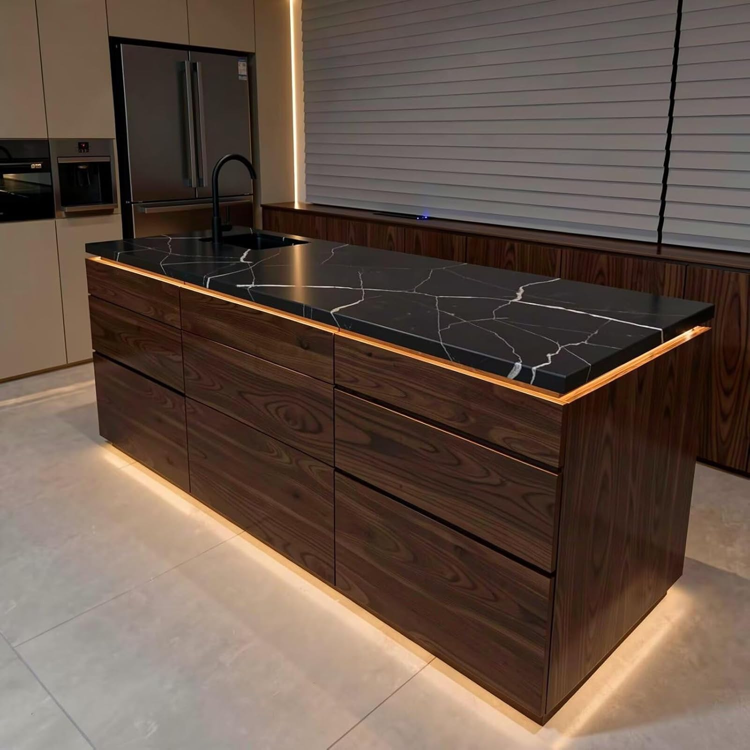 Kitchen Island with Storage - Kitchen Island Table with Integrated Sink and LED Lighting, Luxurious Dinner Table Includes Under Cabinet Power Outlets, Wide Solid Wood Base (64IN No Chairs)