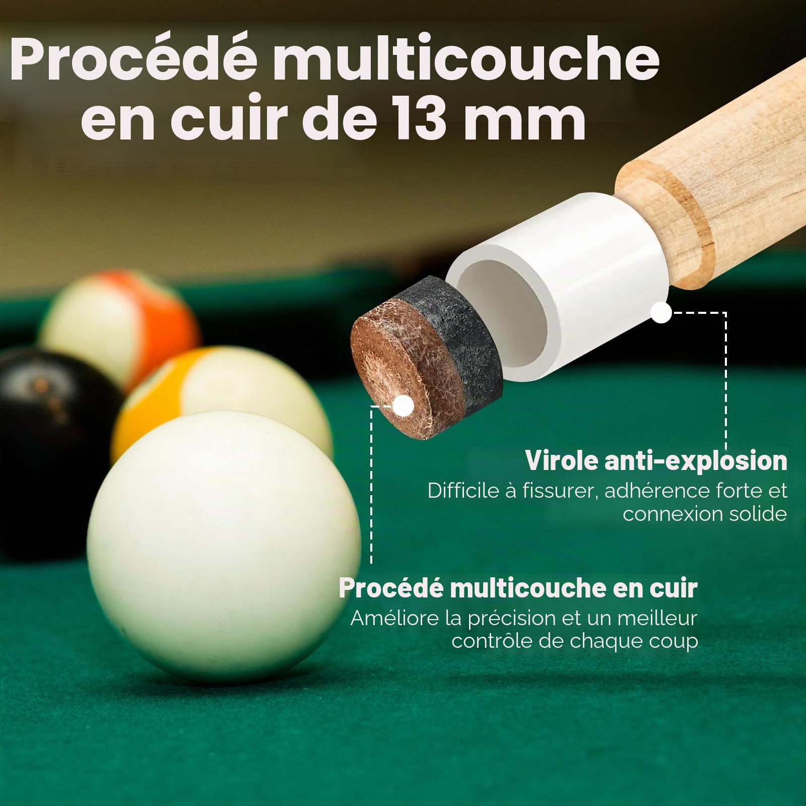 JX Lot de 2 queues de Billard Professionnelles en Bois d'érable Canadien avec Pointe de 13 mm - Bâtons de Billard Professionnels de 510,3 g