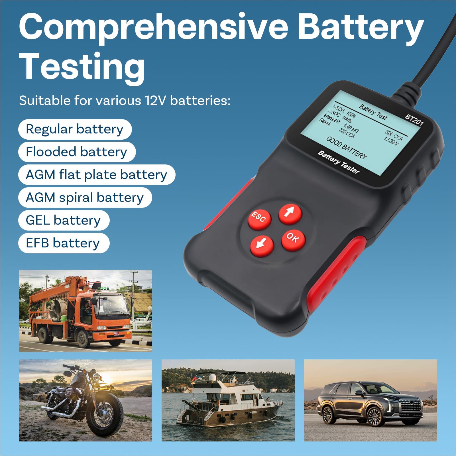 Tester Akumulatorów Samochodowych 12V przez MMOBIEL - Cyfrowy Analizator Alternatora Baterii - Tester Obciążenia 100-2000 CCA - Stanu Akumulatora, Rozruchu i Ladowania Kontrola
