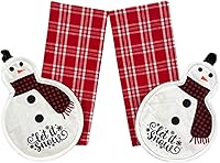 Vista 18 de Paños de Cocina y Agarraderas Navideños - Juego Alegre de Navidad de 4 Piezas 100% Algodón Verde Rojo Blanco - Dos (2) Paños de Cocina, Un (1)