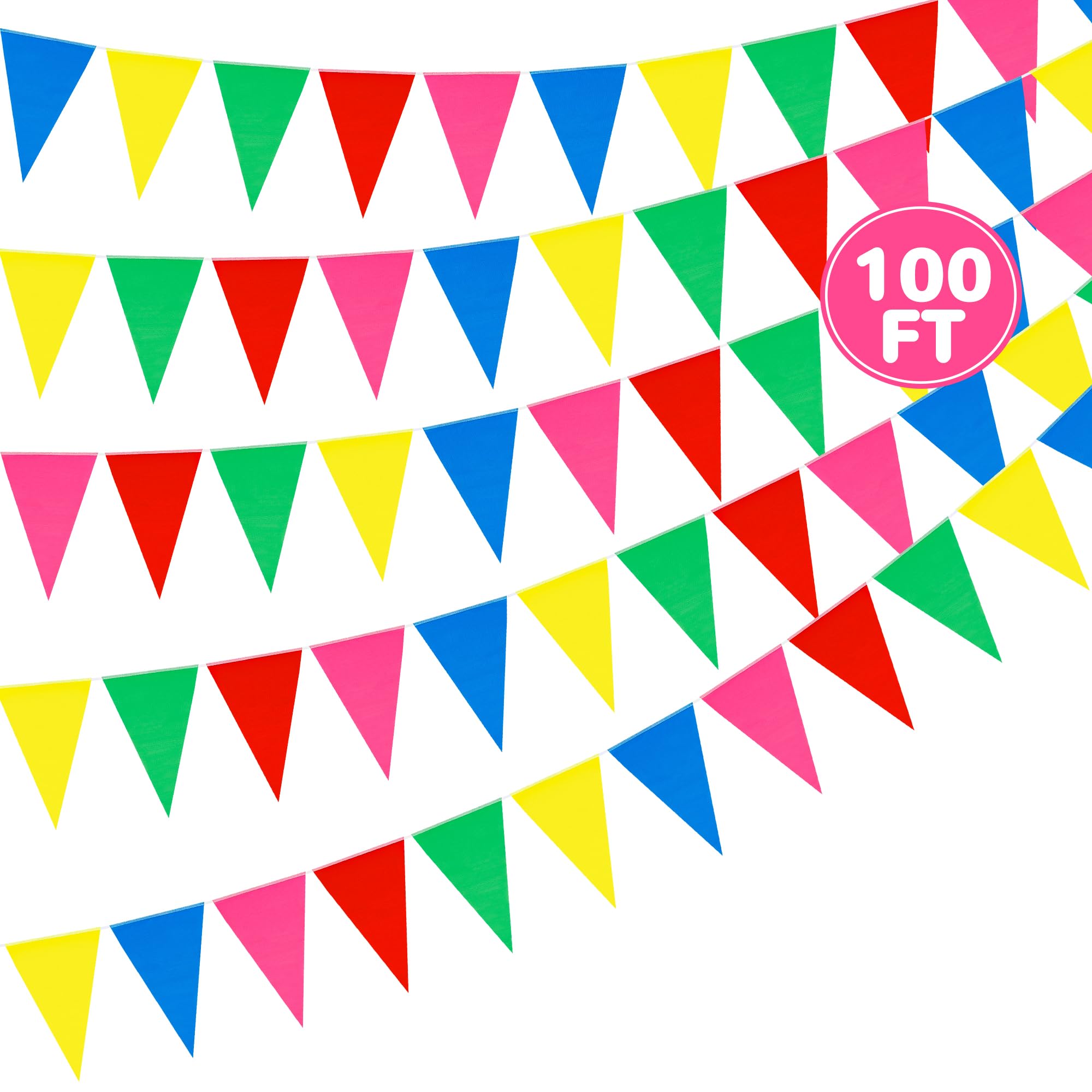 100 FT Rainbow Decorations, Colorful Rainbow Banner, Pre-assemble Pennant Banner Flags, Polyester Hanging Banners Indoor Outdoor Carnival Birthday Party Supplies Home Yard Ceiling Wall Decor