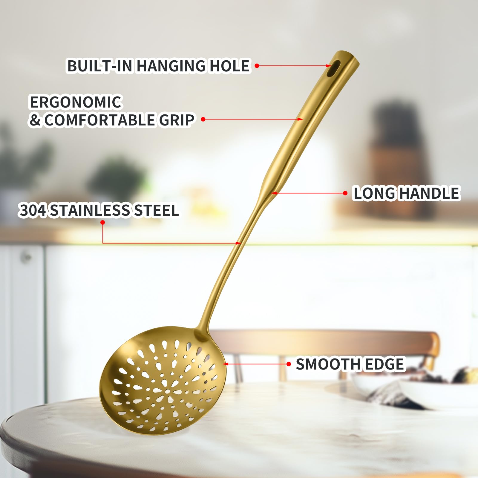 Set di utensili da cucina in acciaio inox 304, 9 pezzi, schiumarola, mestolo da zuppa, paletta per spaghetti, spatola wok, cucchiaio scanalato e solido, spatola scanalata, forchetta per carne e