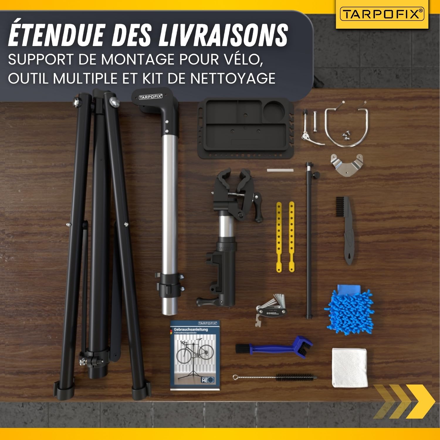Tarpofix® Pied Atelier Velo Charge 50 kg Support Reparation Velo | Hauteur Réglable pince Rotative 360° Pied Atelier VTT Electrique | Pieds d'atelier Vélo Pour tous les Types de Vélos