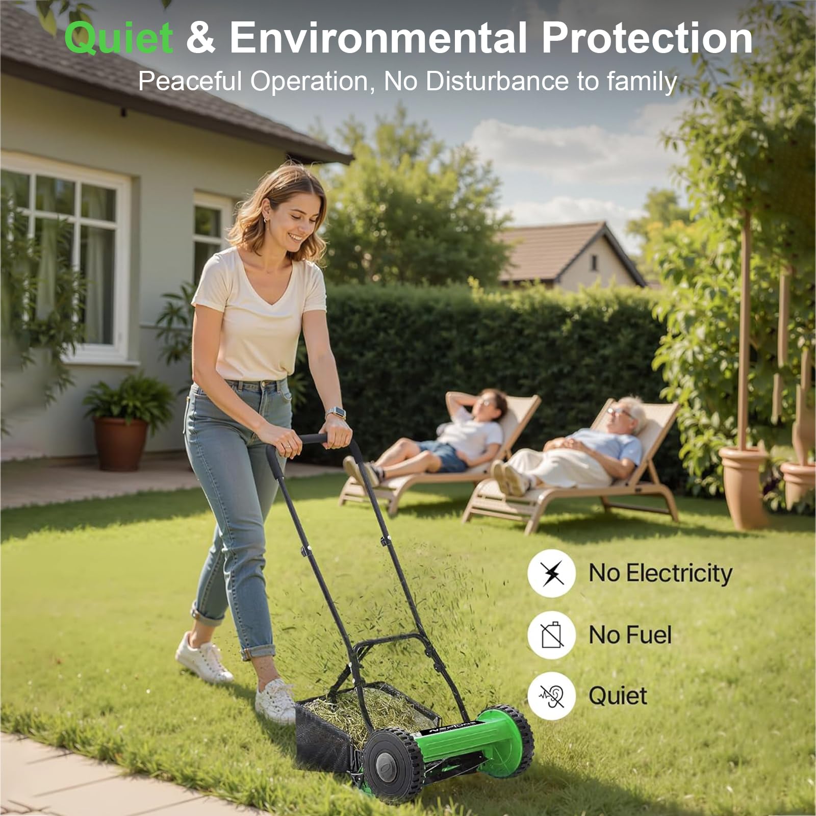 Neptune Simplify Farming Hand Push Manual Lawn Mower 16-Inch 5-Blade with 35 Liters Grass Catcher | Adjustable Handle Height | Grass Cutter Machine Sweeper for Home Garden and Park Greening - Image 2 thumbnail