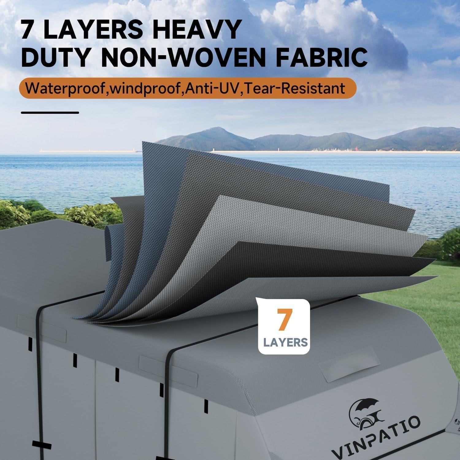 VINPATIO RV Cover 20-22ft: 7 Layers Heavy Duty RV & Trailer Cover, Travel Trailer Cover, Camper Cover, Toy Hauler Cover with Extra Windproof Straps, Tongue Jack Cover, Gutter Covers