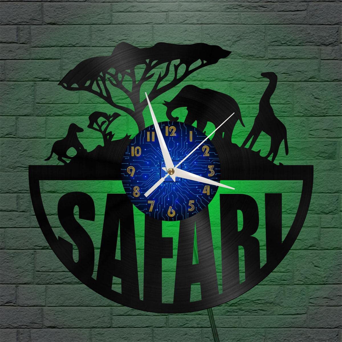 Horloge murale en vinyle LED noir YHFR African Zoo déco salon moderne 30 cm