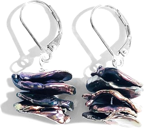 Aretes de perlas negras, perlas keshi naturales cultivadas en agua dulce, perlas Keshi de plata de ley 925, joyería minimalista y lujosa hecha a