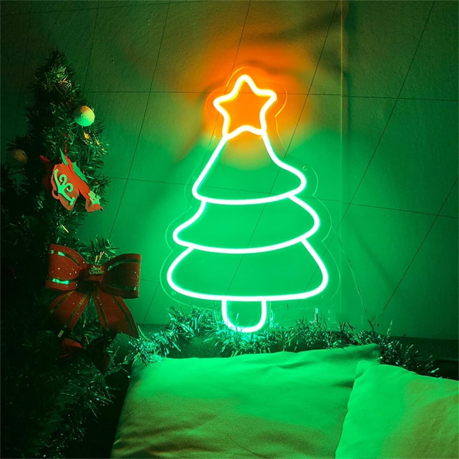 Akrylowy podświetlany napis Znak neonowy LED choinka neonowy znak, studio biznesowe kawiarnia sklep klub świąteczny festiwal LED lekka dekoracja ścienna 60x88cm Znak świetlny na ścianę domu