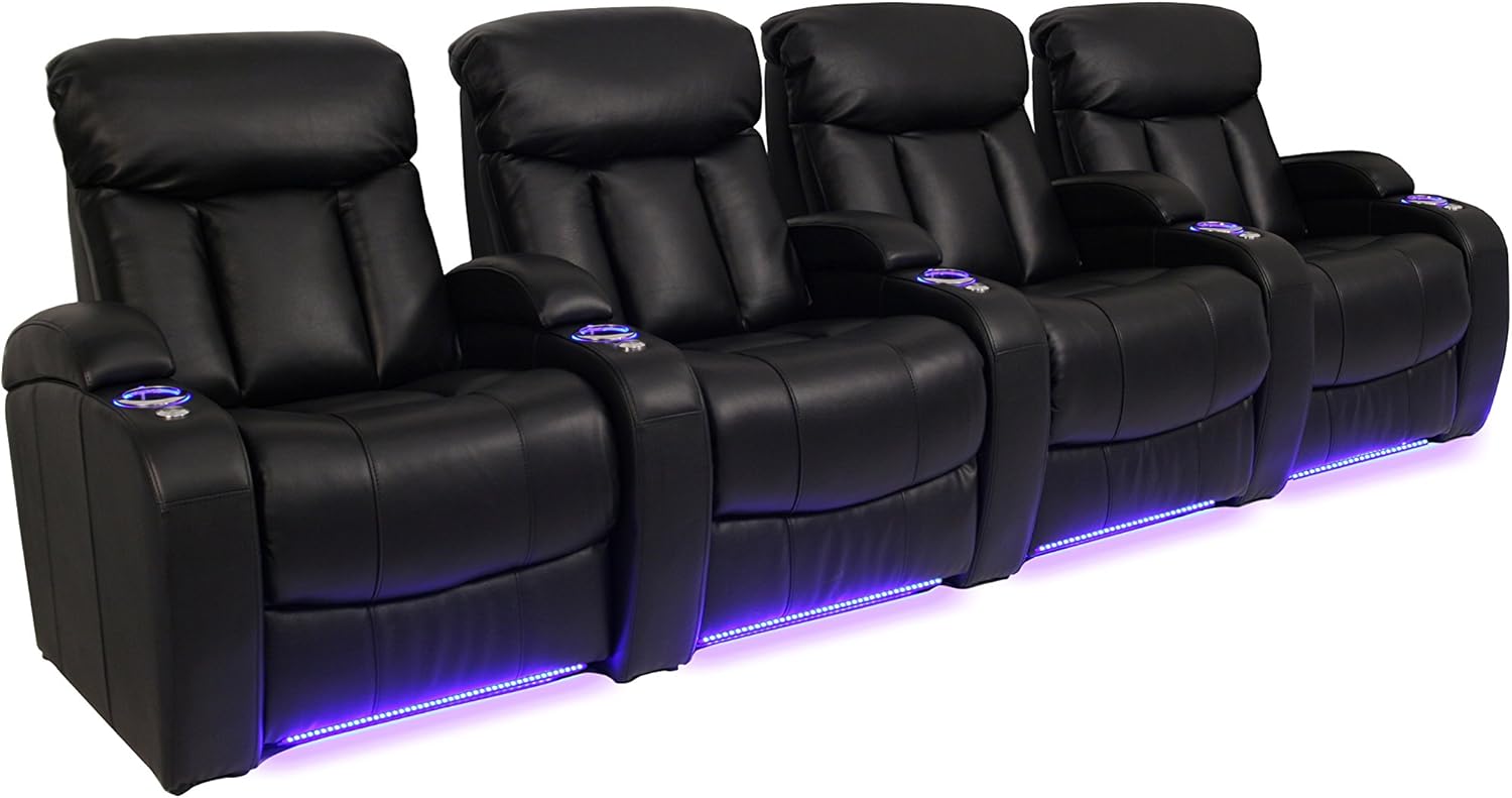 Seatcraft Grenada Black 7000 Leather Power Straight Row of 4 : Home & Kitchen