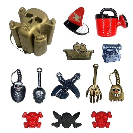 Beach Toys Sand Toys Set Pirates Castles Sand Molds Bucket Shovel Rake Watering Can,Outdoor Beach Sand Toys for Boys Girls Toddlers Kids