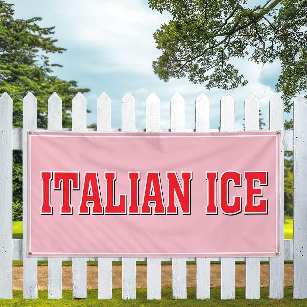 Vinyl Banner Sign Italian Ice Restaurant Cafe Bar Style T Marketing Advertising Pink - 12inx30in, 4 Grommets, Set of 2