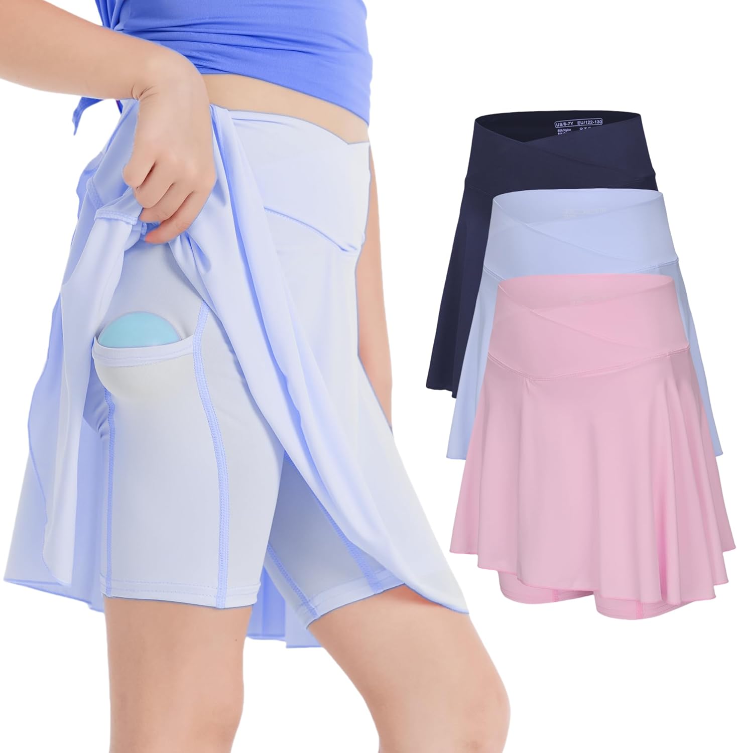 Girls’ 2-in-1 Flowy Butterfly Shorts with Pockets – Athletic Dance & Running Shorts for Ages 5-11