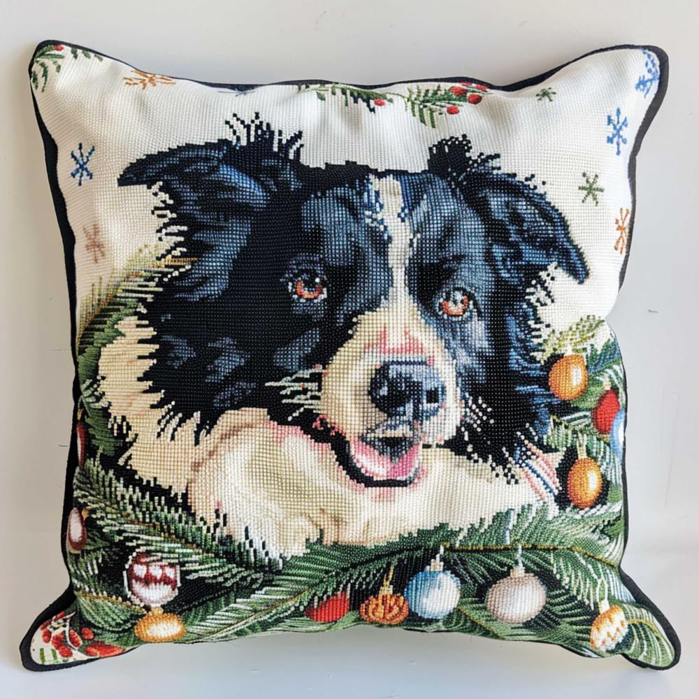 RKFLGEW Hook Latch Kit Border Collie Animal Pillowcase Sewing Making Kits DIY Crochet Yarn Kits Embroidery Kits Pillowcase/Cushion Cover Making Kitse Fabrication