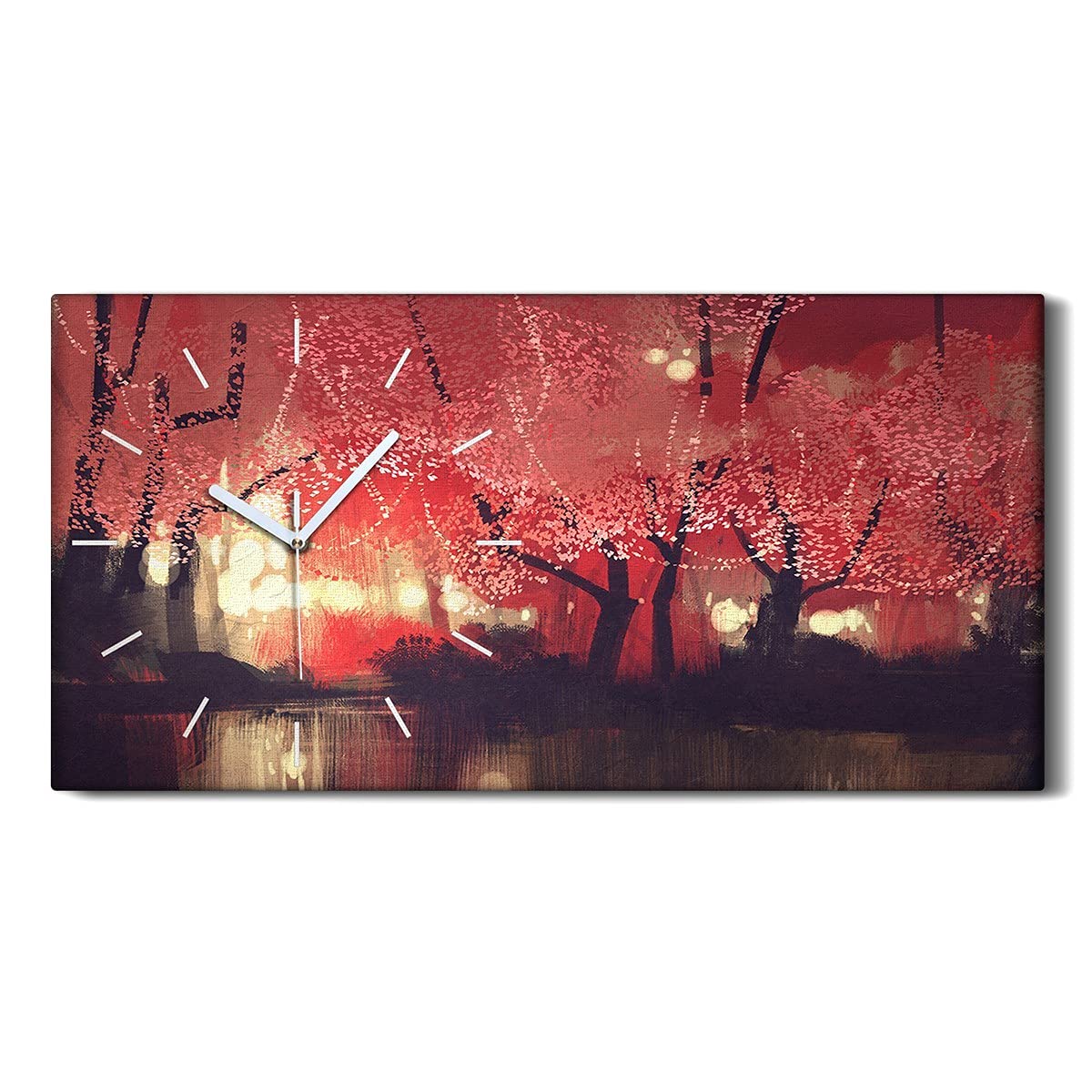 Horloge sur Toile Forêt d'Automne 60x30cm - Décoration Murale Silencieuse