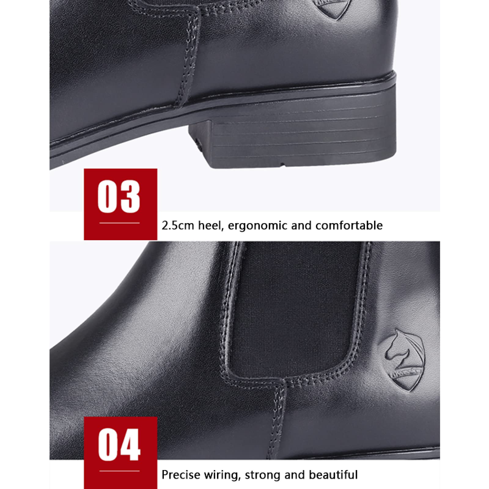 LEBEE Botas de montar a caballo Botas de jogging de piel de vaca Botas de montar,Black-40
