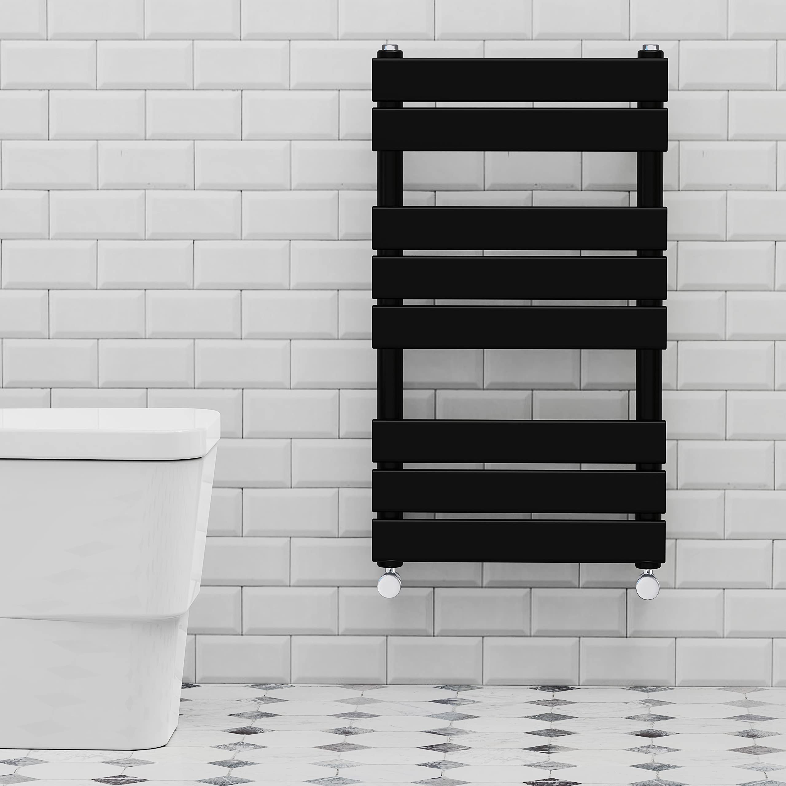 Warmehaus Black 800x450mm Flat Panel Heated Towel Rail 68mm