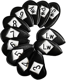 Premium Synthetic Leather Stylish Iron & Wedge Golf Head Covers Value 12 Piece Set, Embroidered Labels & Fits Most Clubs Gift Set, Travel Protection Accessories