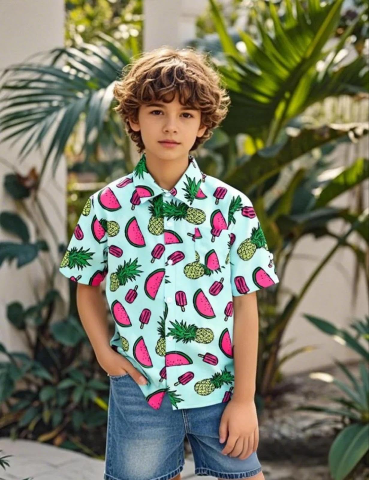 Camisa Hawaiana Niños Verano Camisa Manga Corta, Xsmall-Large, 5-12 Años