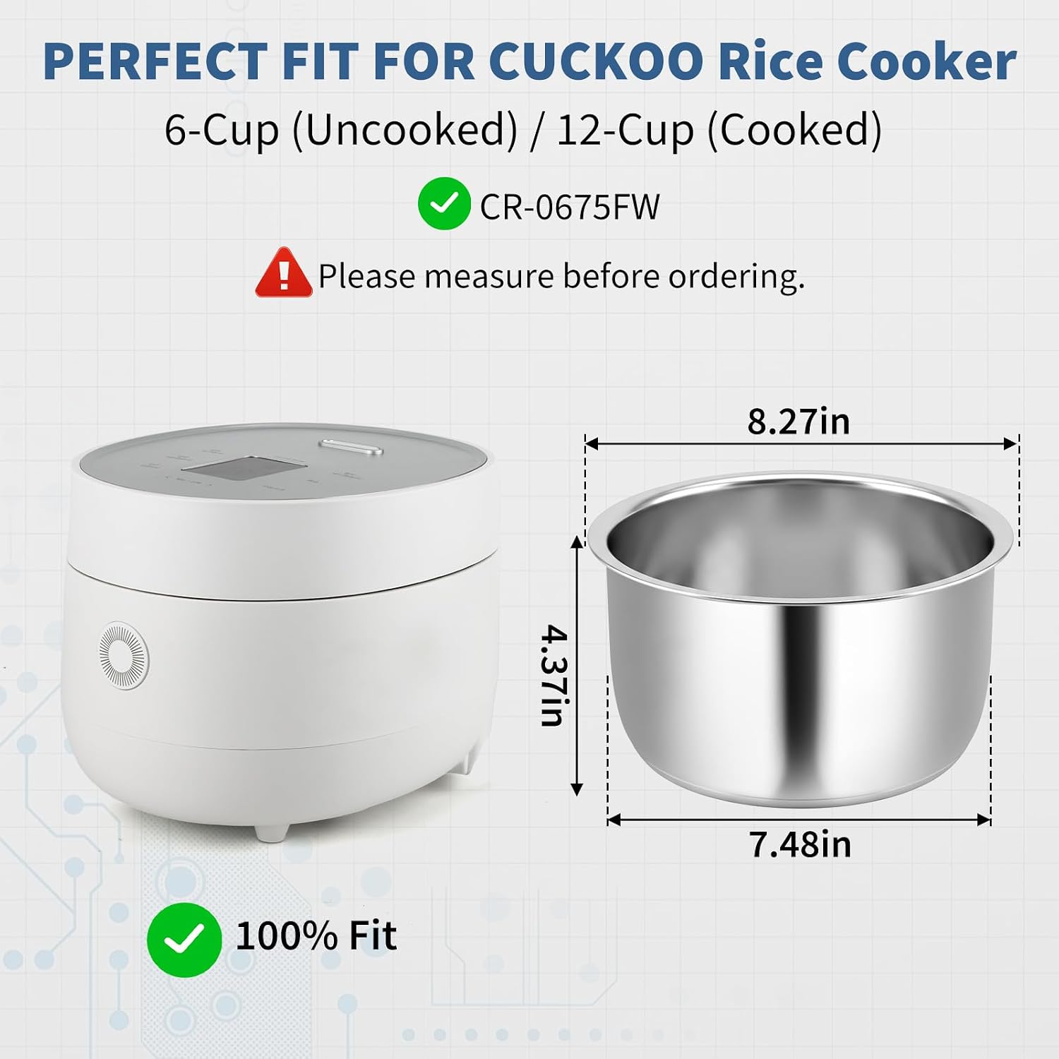 Stainless Steel Inner Pot Compatible with CUCKOO CR-0675FW Rice Cooker image 2