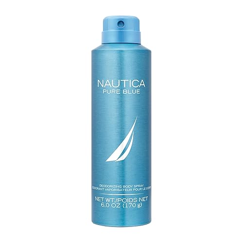 Nautica Pure Blue Spray corporal desodorizante, fragancia marina aromática Fougere, aroma refrescante, aroma moderno, 6.0 onzas